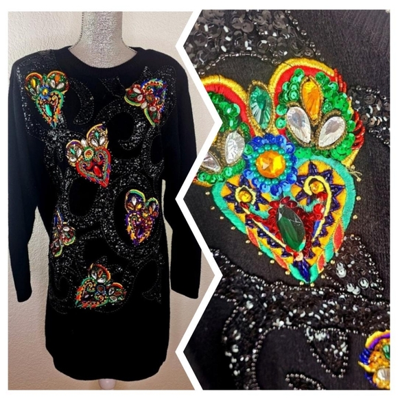 Carducci Vintage 80's Wool Sequin Sweater dress - Picture 1 of 8